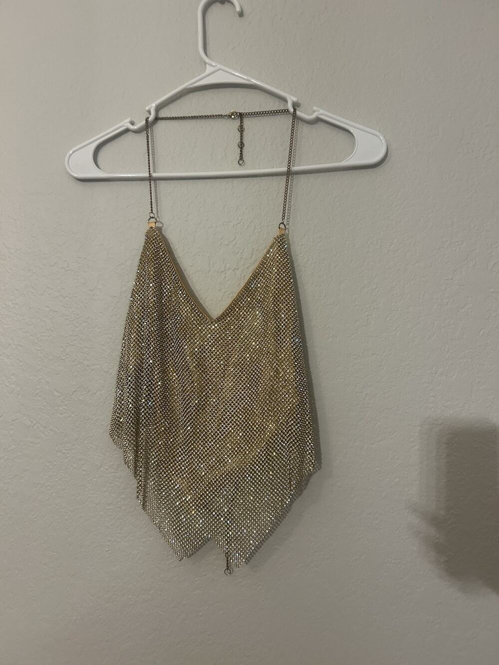Windsor Women’s Gold Chainmail Mesh V-Neck Spaghetti Strap Tie Cami Size M